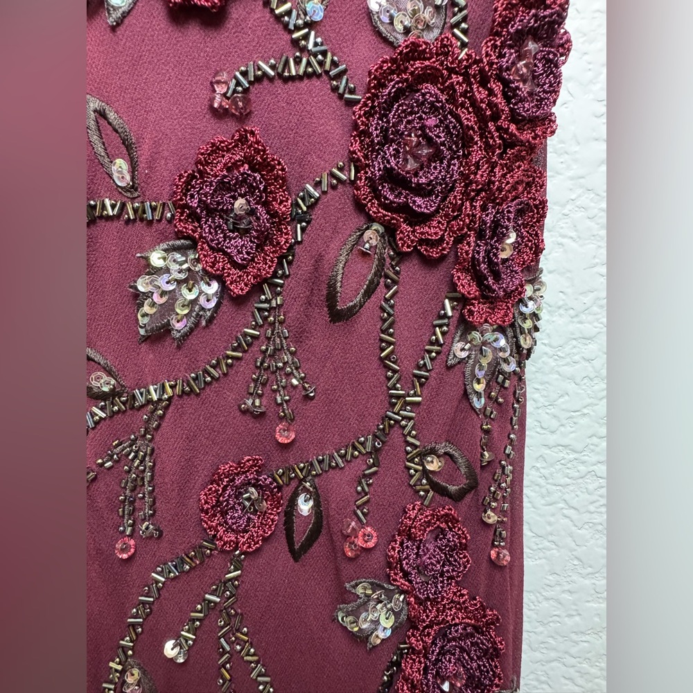 Vintage Y2K Sue Wong Nocturne Burgundy Beaded Embroidered Asymmetrical Dress 4 - Picture 13 of 17